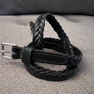 Black skinny braided leather belt- black, S